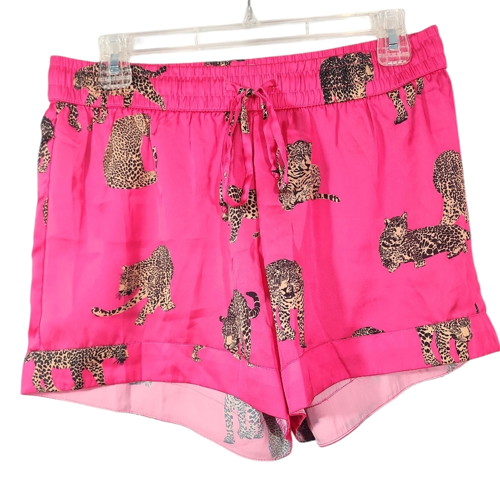 Show Me Your MUMU Early Riser PJ Shorts In Fuchsia Feline Print. S - Picture 3 of 9